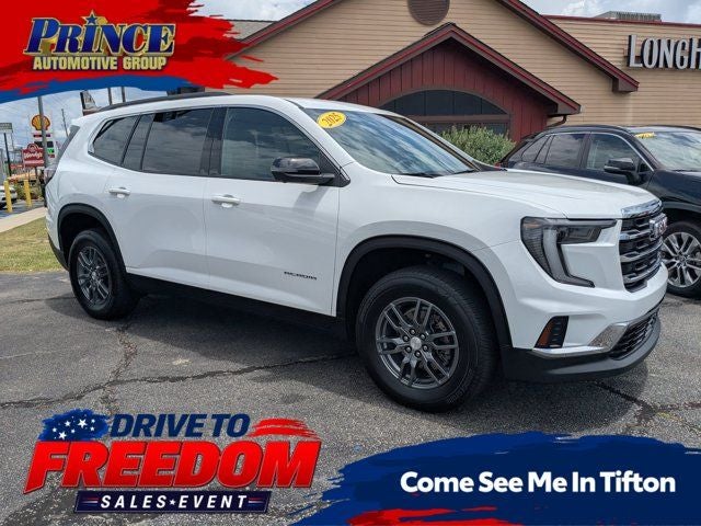 2025 GMC Acadia Elevation in Summit White — front three-quarter view