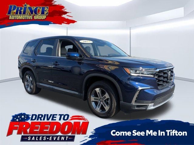 2025 Honda Pilot EX-L in Obsidian Blue Pearl — front three-quarter view