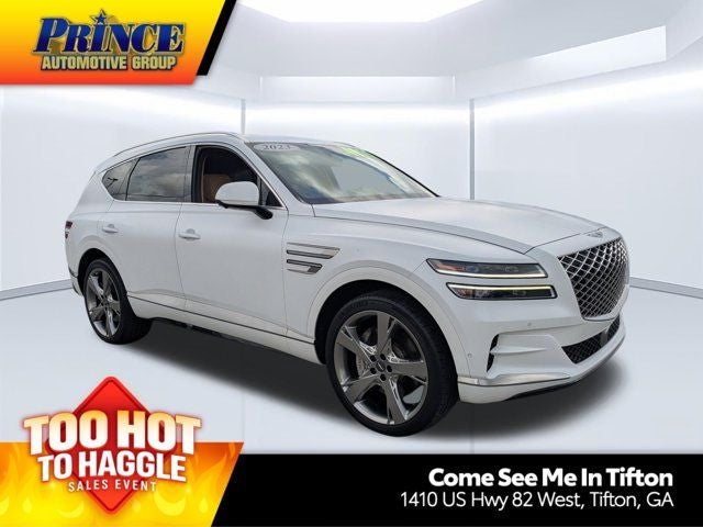 2023 Genesis GV80 3.5T Prestige Matte PRESTIGE MATTE in Matterhorn White — front three-quarter view