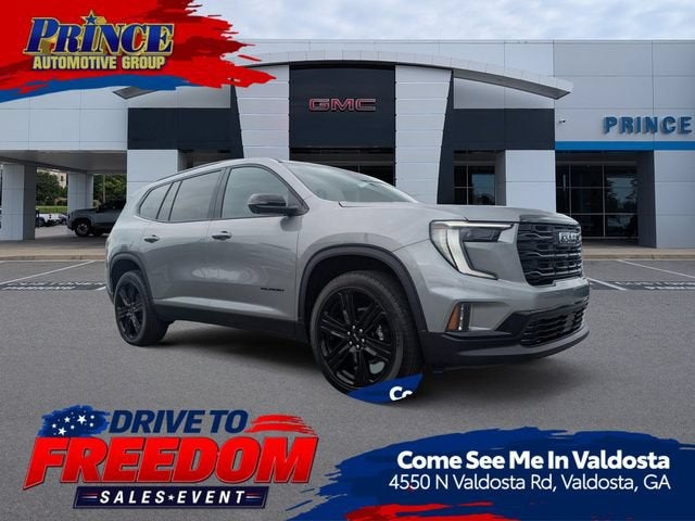 2026 GMC Acadia Elevation in Sterling Metallic — front three-quarter view