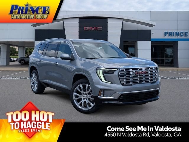 2026 GMC Acadia Denali in Sterling Metallic — front three-quarter view