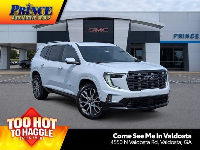 2026 GMC Acadia Denali Ultimate in Glacier White Tricoat — front three-quarter view