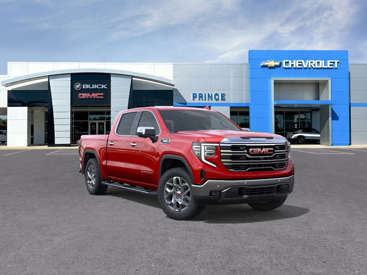 2026 GMC Sierra 1500 SLT in Volcanic Red Tintcoat — front three-quarter view
