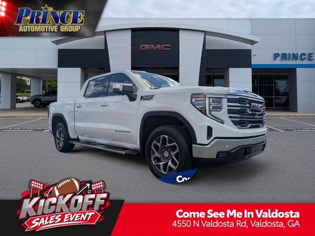 2026 GMC Sierra 1500 SLT in Summit White — front three-quarter view