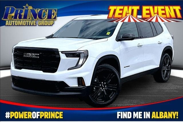 2026 GMC Acadia Elevation in Glacier White Tricoat — front three-quarter view
