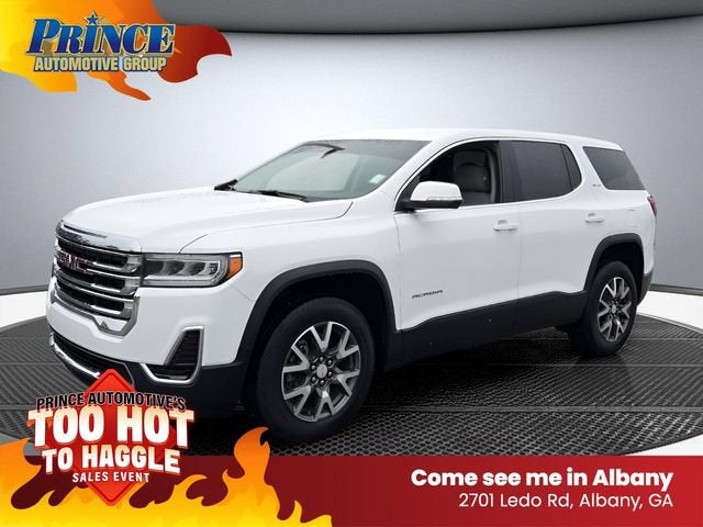 2023 GMC Acadia SLE in Summit White — front three-quarter view