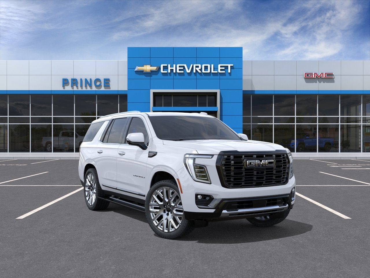 2026 GMC Yukon Denali Ultimate in Glacier White Tricoat — front three-quarter view