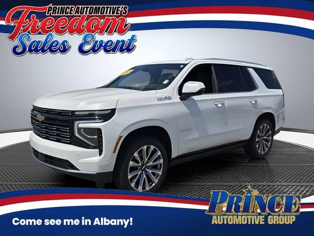 2025 Chevrolet Tahoe High Country in Iridescent Pearl Tricoat — front three-quarter view