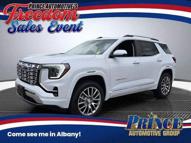 2026 GMC Terrain Denali in Glacier White Tricoat — front three-quarter view