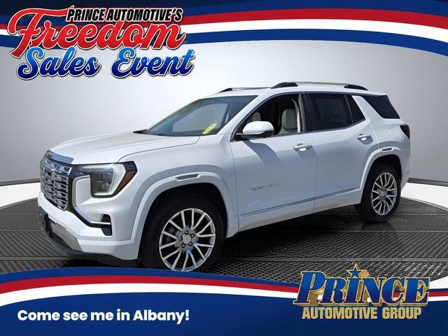 2026 GMC Terrain Denali in Glacier White Tricoat — front three-quarter view